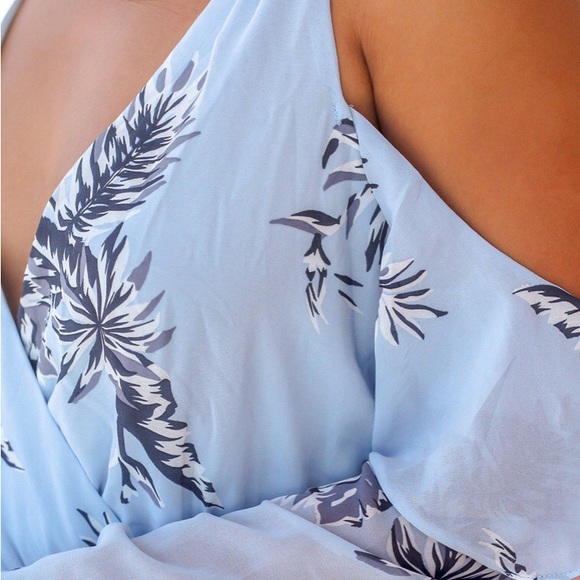 ☀️ Romper - cold shoulder, light blue, tropical print - Picture 5 of 13